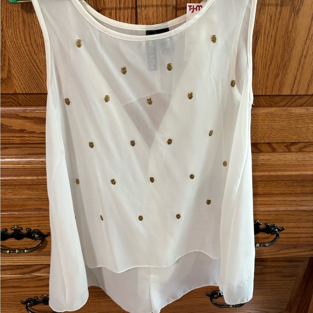 Fun & Flirt White Blouse with Gold Accents